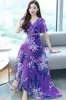 199 Nuevo Llegado de Verano Delgado Manga Corta Vestido Largo Bohemio Mujer Joven Seda de Hielo Estampado Digital Vestido Largo