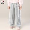 Pantalones de Otoño para Niñas Kuromi Colaboración 2026 Nuevos Pantalones de Pierna Ancha con Parche Lateral de Encaje