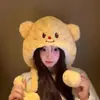 Chapéu de Pelúcia Urso Manteiga Desenho Animado Fofo Novo Chapéu Pulôver Tudo-em-Um Quente e à Prova de Frio Espesso Outono e Inverno Versátil Chapéu Lei Feng