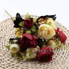 Camelia de Flores Artificiales de Seda Otoñal 5 Horquillas 10 Brotes de Té Perla Ramo de Rosas de Té Pequeñas Decoración del Hogar Boda Flores de Simulación
