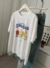 Camiseta de Manga Corta de Algodón Copo de Nieve con Estampado de Frutas de Verano Transpirable y Cómoda para Mujer Verano Holgada Versión Grande Top de Largo Medio Coreano