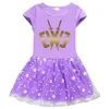 Vestido Infantil Novo 2023 Cruzamento de Fronteiras Algodão Estampa 3D Desenho Animado Estrela Lua Malha Manga Curta Vestido Princesa