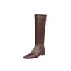 Botas de montar altas para mujer 2026, cómodas, de tacón bajo cuadrado, con cremallera trasera, de piel de vaca entera