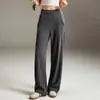 Pantalones de Yoga Rectos Elásticos con Caída Pierna Ancha para Mujer Bolsillo Trasero en la Cintura Diseño Adelgazante Sensación Nude Fitness Casual Pantalones Largos para Mujer