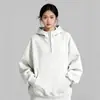 Moletom com Capuz Cinza Claro Meio Zíper Estilo Novo Primavera e Outono Personalizado para Mulheres, Estilo Preguiçoso, Visual Simples Emagrecedor, Top Casual e Versátil
