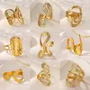 Anillo Geométrico Abierto tipo Línea Cepillada de Acero Inoxidable con Sensación de Alta Gama, Anillo para Dedo Índice de Lujo Ligero Electroplateado al Vacío de 18K