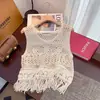 Top de Abrigo Casual sin Mangas de Cuello Redondo con Bordado de Encaje Tridimensional de Color Sólido Artístico para Mujer Tallas Grandes para Verano