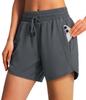 Shorts Esportivos Femininos de Secagem Rápida Respiráveis Leves de Cintura Alta para Uso Externo com Zíper Confortáveis Calças Casuais Fitness