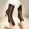 Botines de tacón de aguja con punta fina, maduros y chic, para mujer, tacones altos negros, botas ajustadas, adelgazantes, elegantes, botas de moda, zapatos de piel, sencillos