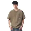 Camiseta Masculina Xintang Manga Curta Pesada 320g, Artesanato Americano Resistente, Lavagem Asut, Top com Bolso no Peito para Homens