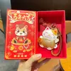 Nuevo Llavero de Gato de la Suerte de Cuero de Dibujos Animados, Colgante para Llaves de Bolso que Atrae Dinero, Regalo de Año Nuevo al por Mayor