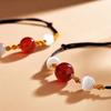 Libro Rojo Pequeño Pulsera de Granos de Acacia Ágata Imitación para Mujer Collar Sencillo Exquisito de Cuentas Cuerda Tejida Hecha a Mano