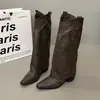 Botas de cowboy, botas da moda, botas de cavaleiro retrô de salto alto, botas femininas de salto grosso, novas botas longas estilo western 2026