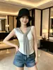 Blusa de Manga Corta con Patchwork de Rayas, Chal Falso de Dos Piezas para Mujer, Nuevo Diseño Verano 2026, Top Corto Ceñido a la Cintura