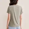 Tencel Lino de Alta Gama Básico Cómodo Transpirable Versátil Camiseta Blanca Manga Corta Color Sólido Top Capa Base Verano 2026