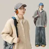 Suéter Cardigan Japonês Gola Alta Estilo Preguiçoso, Novo Modelo Outono e Inverno, Tricô de Cor Sólida High-End, Jaqueta Solta com Gola Alta