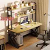 Mesa de computador para casa com painel perfurado, mesa gamer, design simples, adequada para quartos, mesa de estudo para estudantes e mesa de escrita integrada com estante
