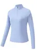 Camisa de manga larga de secado rápido y alta elasticidad para primavera y otoño con cuello alto, adecuada para actividades al aire libre, senderismo y ciclismo para mujeres; presenta un diseño fresco al tacto, de color sólido y transpirable