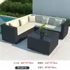 Sofá de Rattan para Exterior Pátio de Vila ao Ar Livre Terraço Varanda Cadeira de Rattan Mesa de Café Sala de Estar Combinação de Duas ou Três Pessoas À Prova d'Água e Prova de Sol