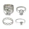 Moda Simples Francesa Elegante Feminino Doce Diamante Pérola Conjunto Combinado Conjunto de 4 Peças Anel Articulado para Mulheres
