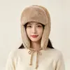 Gorro Lei Feng forrado de polar con protección para las orejas para mujer, gorro tejido grueso de felpa para otoño e invierno, gorro cálido, a prueba de viento y resistente al frío para exteriores