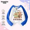 Camiseta de Manga Longa Kapibala para Meninas Outono 2024 Novo Estilo Menina Gola Redonda Média e Grande Crianças Algodão Puro Camiseta Básica
