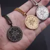 Colar Pingente Amuletos da Cabala de Salomão Selo dos Sete Arcanjos Aço Inoxidável Banhado a Ouro Forja