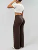 Nuevos pantalones de yoga de estilo europeo y americano con sensación de segunda piel, doblemente pulidos, para mujer, pantalones largos casuales holgados de pierna ancha, de cintura alta, levanta glúteos con forma de melocotón, largos para fitness de otoño