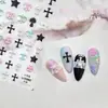 Adesivos de Unha da Moda com Cruzes Coloridas em Relevo 3D, Unhas Estilo Dark Francês, Adesivos Cartoon Avançados