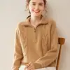 Novo suéter de tricô de cashmere de cor sólida e peso pesado para outono e inverno para mulheres, suéter base de tricô trançado com zíper parcial, disponível para atacado