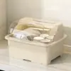 2024 Escurridor de Fregadero Tipo Cajón Doble Bandeja de Agua Volteo 90 grados Grado Alimenticio PP Escurridor de Gabinete para Platos