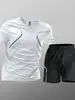 Conjunto esportivo masculino, roupa de seda gelada de secagem rápida, camiseta fitness, shorts de manga curta para corrida, roupa de treino, seda gelada de secagem rápida, transfronteiriço