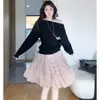 Falda de Lunares Rosas para Mujer, Nuevo Estilo Verano 2026, Cintura Elástica, Falda Dulce de Corte A para Niñas, Falda de Volantes de Cintura Alta