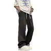 Pantalones Deportivos de Baloncesto Grises para Primavera y Otoño Estilo Hong Kong para Hombre Pierna Recta Marca de Tendencia Pierna Ancha Holgada Casual Micro Acampanados Pantalones Largos