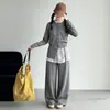 Conjunto de tricô de duas peças para meninas, coleção primavera/outono, novo estilo 2026, com patchwork de renda e calças de perna larga