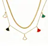 Collar multicapa de acero inoxidable con cerezas, estilo europeo y americano, transfronterizo, para mujer, cadena para la clavícula con forma de cuadrado geométrico y hoja de ginkgo en forma de abanico