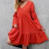 Vestido de Primavera Estilo Bohemio Innovador Independiente Estilo Europeo y Americano con Volantes Holgado de Color Sólido para Mujer