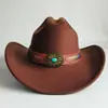Sombrero Vaquero de Estilo Étnico Nuevo Transfronterizo, Sombrero de Fieltro Otoño e Invierno para Hombres y Mujeres, Sombrero Vaquero de Ala Ancha Turquesa