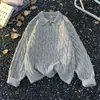 Chaqueta de punto con media cremallera para hombre y mujer en invierno, engrosada, cálida, color gris, cuello polo, tejido de punto, estilo perezoso