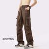 Pantalones Cargo Negros Casuales Versátiles Estilo Americano para Primavera y Otoño, Pantalones Cargo Paracaídas para Primavera y Otoño, Holgados Modernos Funcionales Geniales Streetwear