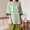 Familia Algodón Seda 2026 Nuevo Estilo Chino Pijama de Algodón Seda para Mujer, Conjunto de Manga Corta de Algodón Artificial Estilo Chino, Se Puede Usar Afuera, Estilo Delgado
