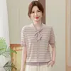 Camiseta de Manga Corta de Verano de Moda para Mamá, Top de Punto Rayado para Mujeres de Mediana Edad, Estilo Nuevo para Mediana Edad y Mayores, Ropa para el Día de la Madre