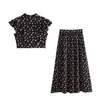 2024 Estilo Europeu e Americano Primavera Roupas Femininas Novo Pequeno Floral Temperamento Orelha de Madeira Conjunto de Duas Peças 5634