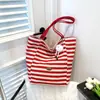 Bolsa de Lona Listrada 2025 Novo Estilo Coreano Ins Bolsa Tote Casual Ombro Único Grande Capacidade Bolsa Tote Sacola de Compras