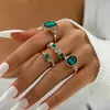 Anillo de Estilo Retro Europeo y Americano con Piedra Verde Incrustada de Diamantes, Conjunto de Seis Anillos Geométricos de Moda y Únicos Incrustados de Diamantes para Mujer