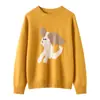 Suéter Jacquard de Cachemira con Perrito de Dibujos Animados para Mujer, Jersey de Cuello Redondo, Ropa Exterior Elegante y Rejuvenecedora, Suéter Base de Punto Holgado