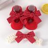 Calcetines Festivos de Interior Antideslizantes para Niños con Lazo Fino Rojo Brillante, Primavera/Verano 2026