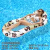 Nuevo flotador inflable impreso, fila flotante con respaldo plegable, anillo de natación, cama flotante inflable, sillón reclinable para agua, red inflable con clip, fila flotante