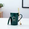 Taza de Cerámica Personalizada Creativa con Tapa, Cuchara, Taza para Beber, Letras de Moda, Regalo de Boda, Recuerdo, Imprimible
