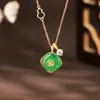 Colar com Fecho de Segurança em Prata Esterlina S925, Calcedônia Verde Diamante, Novo para Mulheres, Estilo Chinoiserie de Meio Século, Corrente para Clavícula Elegante de Alto Padrão